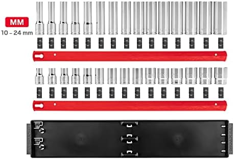 TEKTON 1/2 Inch Drive 12-Point Socket Set, 30-Piece | SHD92212 | (10 - 24 mm), Shallow and Deep, Socket Rail