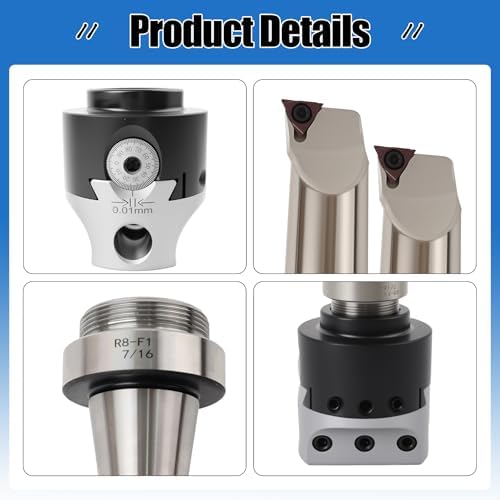 R8 Boring Head 2Inch Shank Boring Tool Set and 6Pcs 1/2" Carbide Boring Bar