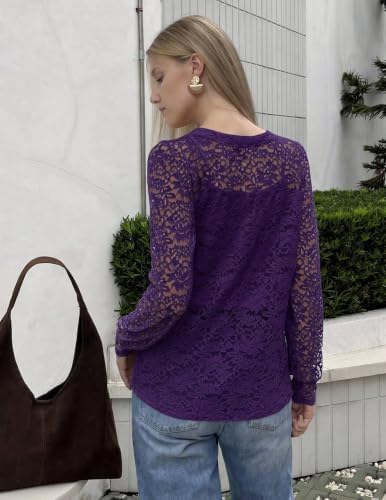 Zeagoo Long Sleeve Shirts for Women Lace Top Button Up Blouse Dressy Casual