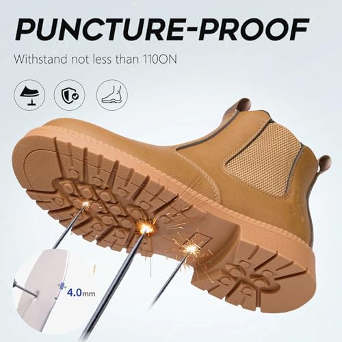 Steel Toe Boots for Men & Women,Slip On Work Boots for Construction