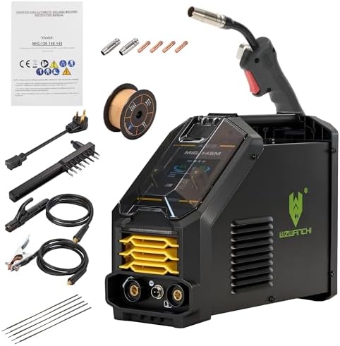145A MIG Welder, Flux Core MIG/Lift TIG/Stick 3 In 1 MIG Welder With Smart LED Display 110/220V Dual Voltage Inverter Welder, 45° Beveled, Ideal For Beginner