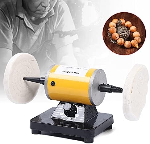 Bench Buffer Polishing Machine Jewelry Polisher Electric Lathe Buffing Grinder 200W Motor with 7000 RPM Adjustable Speed for Wood Metal Jade Sanding Waxing Silver Amber (Yellow)