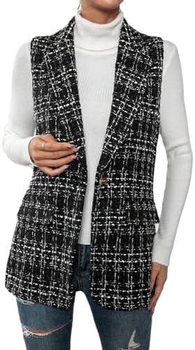 Mina Self Women's Sleeveless Vest Tops Open Front Lightweight Blazer Jacket