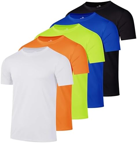 5 Pack Men's Dry Fit Workout T Shirts Crew Neck Athletic Gym Running Tees