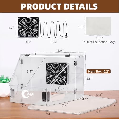 OPHIR Acrylic Polishing Dust Box with LED Light & 20W Fan
