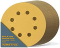 POWERTEC 100 PCS 320 Grit - 5 Inch 8 Hole Hook and Loop Sanding Discs, 5" Sanding Pads for Automotive, Drywall, Woodworking with Orbital Sander, Air, and DA Sander (44032G-50-P2)