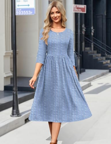 Zeagoo 3/4 Sleeve Women's Dress Casual Aline Summer Fall Midi Long Dresses