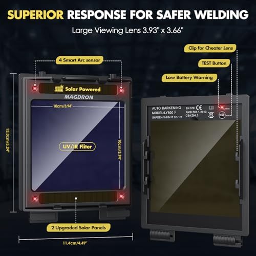 Auto Darkening Welding Helmet Large View 3.94" x 3.66", True Color Welding Hood Optical Clarity, 4 Arc Sensor Solar/Battery Powered, Wide Shade 3.5/5-9/9-13 Welder Mask for TIG MIG ARC Cut Grind