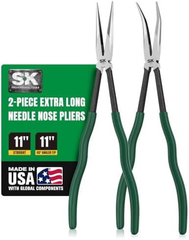 SK Tools USA 2-Piece Long Needle Nose Pliers Set, 11'' Long Nose Pliers