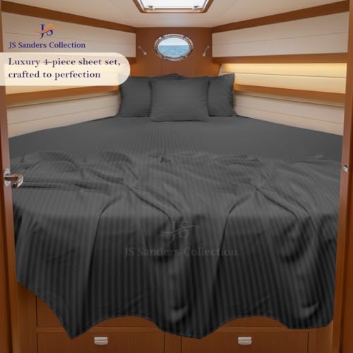 JS Sanders Collection 4PC Boat Sheet Set Universal XL V Berth, Dark Grey Stripe