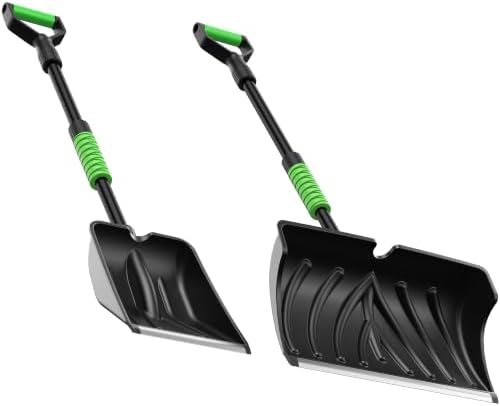 DMJN 2-in-1 Snow Pusher & Snow Shovel for Driveways and Sidewalks, Wide Snow Removal Shovel for Fast Clearing, Push and Scoop Snow Tool for Steps, Walkways, Garage and Outdoor Winter Use