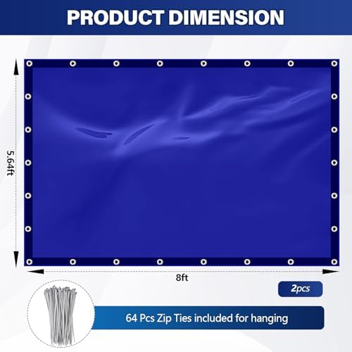 2 Pack Welding Curtain Safety Screen with Fixed Belt, 6 x 8ft Blue, Fire Resistant Transparent Vinyl Welding Shield for UV and Blue Light Protection