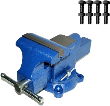 Bench Vise 6 Inch Jaw Width 5.5 Inch Jaw Opening Home Vise - Secure Grip with 360° Swivel Base Home Vise Rotation Base - Assembled with a Combination of Heavy Duty Cast Iron and Steel - Blue