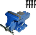 Bench Vise 6 Inch Jaw Width 5.5 Inch Jaw Opening Home Vise - Secure Grip with 360° Swivel Base Home Vise Rotation Base - Assembled with a Combination of Heavy Duty Cast Iron and Steel - Blue