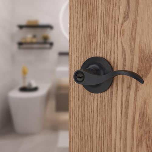 1 Pack of HENYIN Wave Lever Door Lock/Door Knob Hardware Handle and Closet Lockset, Black Color, Bathroom Version Without Key,Right Hand (805-B-R-Bk)