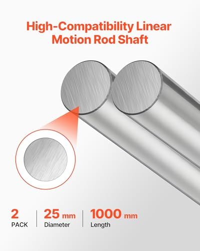 VEVOR 2PCS Linear Motion Rod, 25 mm x 1000 mm (0.98 x 39.4 in), SFC25 Carbon Steel Linear Rod Shaft, Anti Rust and High Precision, High Hardness Shaft, for Cutting Grinding Milling Drilling Machine