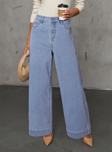 Dokotoo Women's Casual High Waisted Jeans Stretch Wide Leg Loose Denim Pant
