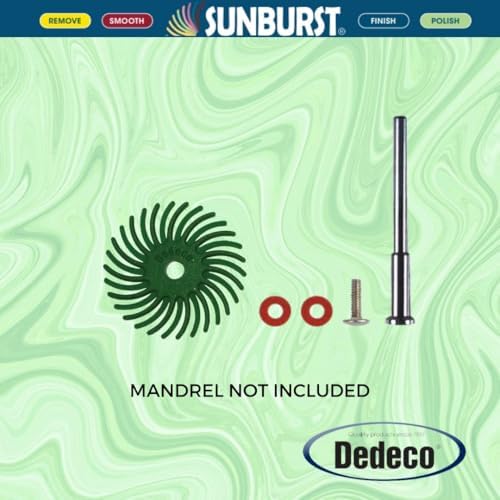 Dedeco Sunburst Radial Bristle Discs 12-Pack - 4" Curved - 3/8" Arbor - Dark-Green 50 Grit (Extra-Coarse) - Aluminum Oxide for Polishing & Finishing