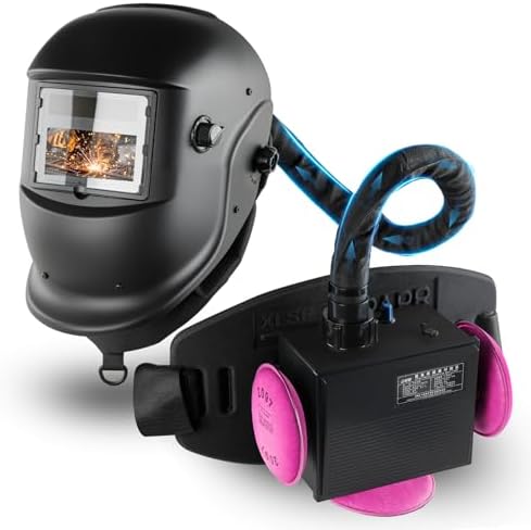 Welding Helmet Auto Darkening with Air Fed System, Powered Air Purifying Respirator (PAPR) True Color Welding Mask, Upgraded Arc Sensor 4/9-13 for TIG MIG ARC Welding Mask
