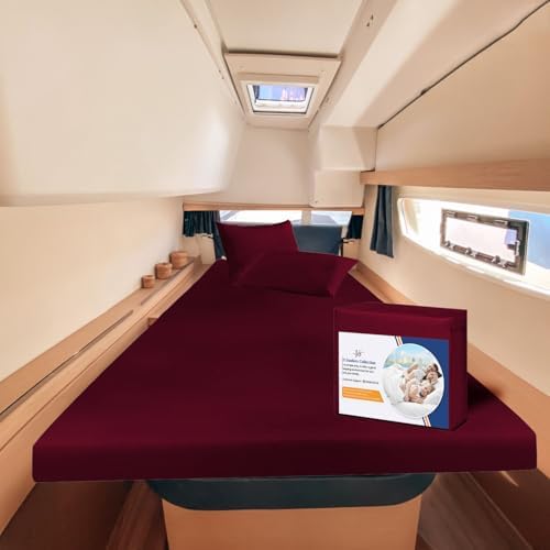 JS Sanders XL V Berth Boat Sheet 3 Pcs 600 TC Egyptian Cotton,Burgundy