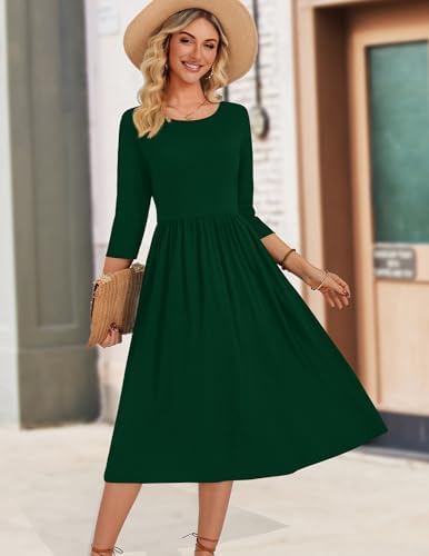 Zeagoo 3/4 Sleeve Women's Dress Casual Aline Summer Fall Midi Long Dresses