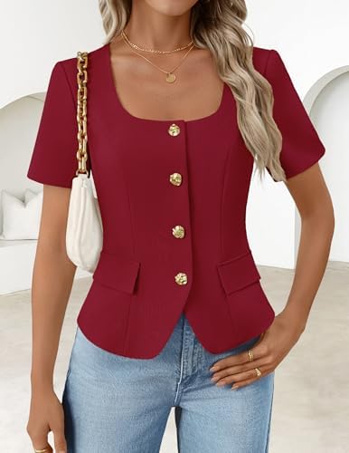 ZESICA Womens Summer Vest Top Short Sleeve Blouse Suit Blazer Work Outfits