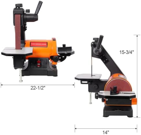 1x30 Belt Sander with 5-Inch Disc, Benchtop Belt Disc Sander with Adjustable Worktable, Miter Gauge, Dual Dust Ports, Quick Belt Change for Woodworking Grinding