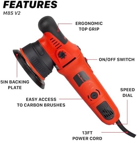 Maxshine M8S V2 Dual Action Polisher – 8mm Throw Random Orbital Buffer, 1000W Detailing Machine with 5″ Backing Plate – 6-Speed, 5/16″ Thread for Car, Truck, SUV & Boat Paint Correction