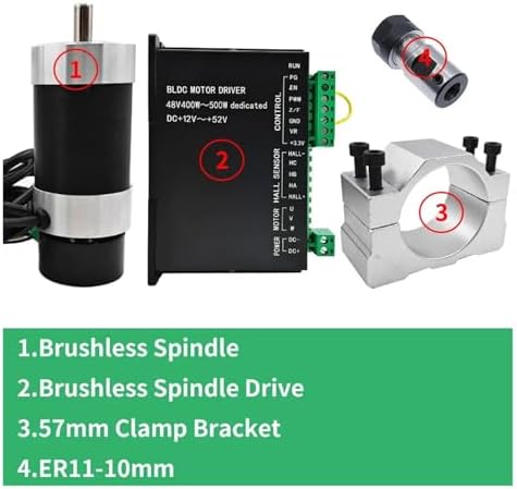 48V500W-2 Brushless Spindle 48V 500w ER11 Brushless DC Spindle Built with 57MM Clamp Bracket