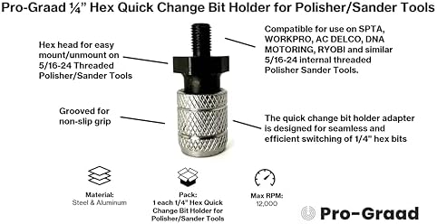 5/16-24 Adapters for Orbital/DA & 12V Cordless Polisher Sander Tools (1/4" Hex Bit Quick Change Adapter)