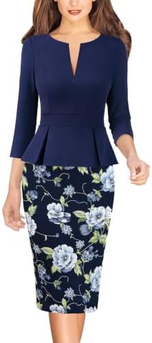 VFSHOW Womens Work Business Office Front Zipper Peplum Church Sheath Dress