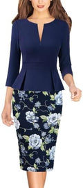 VFSHOW Womens Work Business Office Front Zipper Peplum Church Sheath Dress