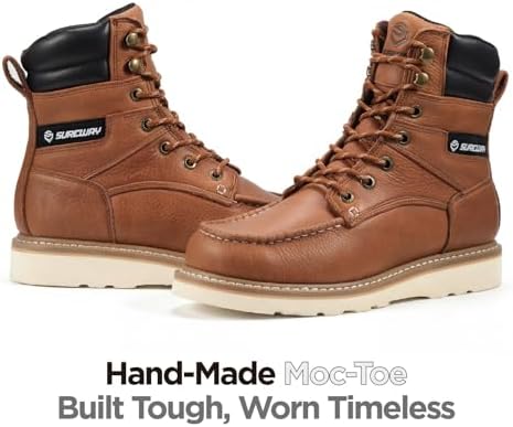 SUREWAY Men's 8" Moc Toe Full-Grain Leather Soft Toe Work Boots, EH Rated
