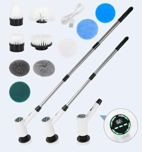 Electric Spin Scrubber: Crodless Power Spin Scrubber with Long Handle and Dual Speeds for Cleaning Bathroom Tub Tile Floor Include Cleaning Brush