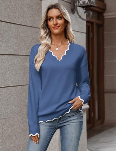 Zeagoo Women's 2026 Fall V Neck Sweater Long Sleeve Lightweight Knit Tops