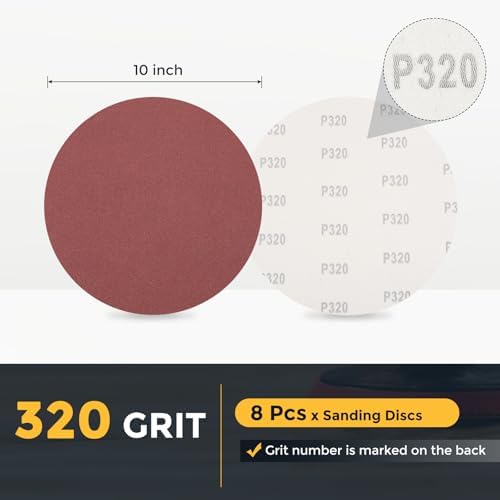 HARFINGTON 8 Pcs 10 Inch Sanding Discs 320 Grit Red Aluminum Oxide