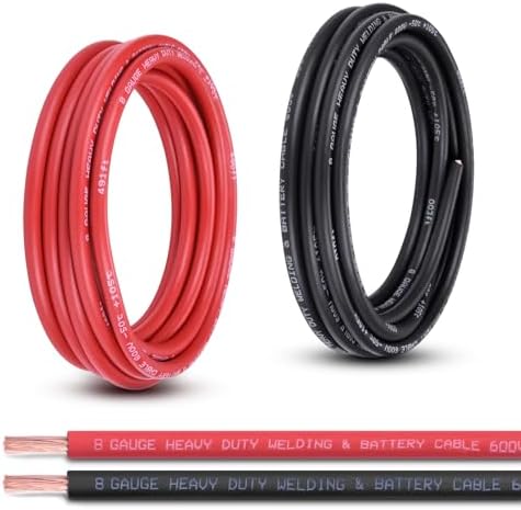 8 Gauge Battery Cable, 15FT Red + 15FT Black 8 AWG Pure Copper Wire Welding Cable, for Automotive, Battery, Solar and Generator, Standard USA OFC Wire