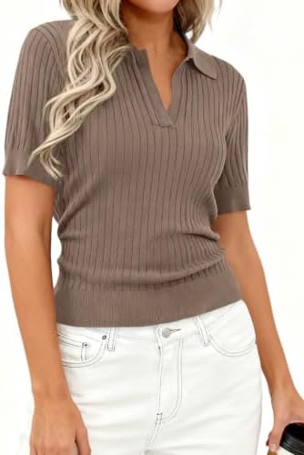 PRETTYGARDEN Women's Short Sleeve Sweater Polo Shirts