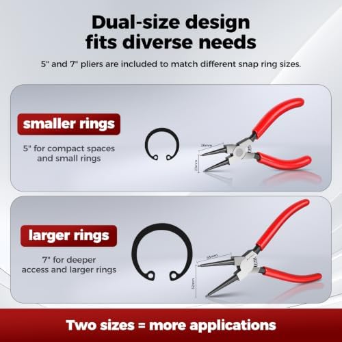 BILITOOLS 4PC Internal Snap Ring Pliers Set, 5" & 7" Circlip Kit