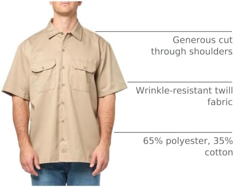 Dickies Men’s Short Sleeve Work Shirt – Durable Twill Button Down Shirts for Men, Lightweight Uniform for Daily Wear