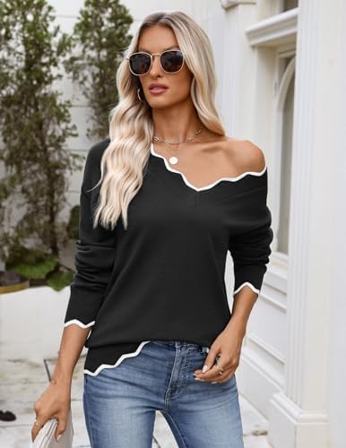 Zeagoo Women's 2026 Fall V Neck Sweater Long Sleeve Lightweight Knit Tops