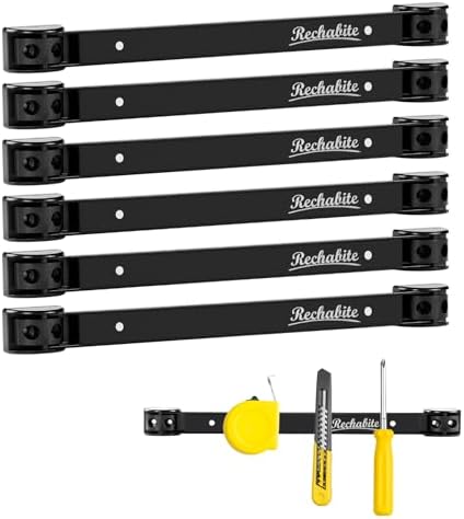 6 Pieces 12" Magnetic Tool Holder Strip, Black Magnet Bar, Metal Tool Organizer Rack for Garage Organization, Easy To Install in Workshop, Mounting Screws Included