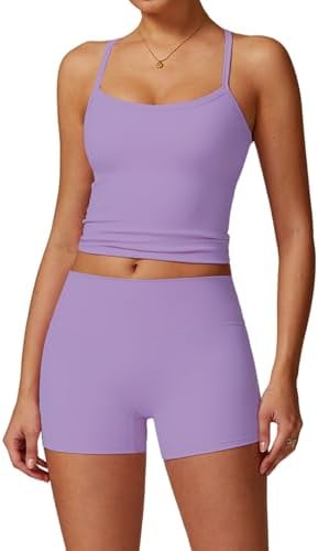 QBGJTD Two Piece Workout Sets For Women Tank Top Matching High Waist Booty Lifting Shorts Gym Yoga Active Wear Outfits