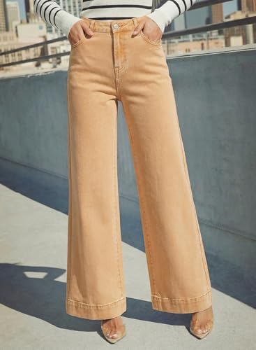 Dokotoo Women's Casual High Waisted Jeans Stretch Wide Leg Loose Denim Pant