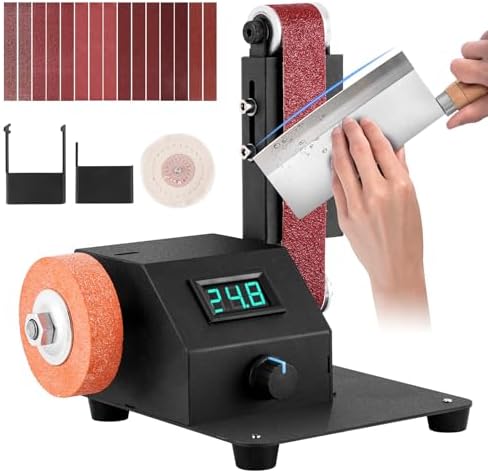 Mini Electric Belt Sander, Variable Speed Desktop Grinder for Knife Making