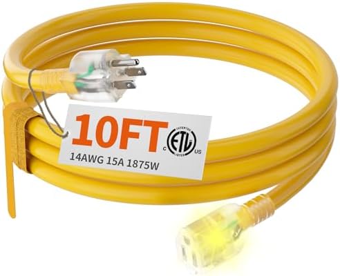 HUANCHAIN 14 Gauge Heavy Duty Outdoor Extension Cord 10 FT Waterproof