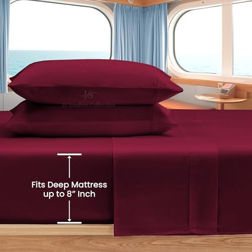 JS Sanders Collection 4PC Boat Sheet Set Universal V Berth, Burgundy