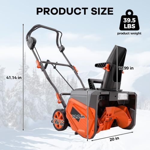 Garvee 40V 20" Cordless Snow Blower, Electric Snow Thrower Machine,Orange
