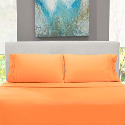 Hearth & Harbor Full Size Sheets - 4 Piece Bed Sheet Set, Hotel Luxury Double Brushed Bed Sheets - Extra Soft Bedding Sheets & Pillowcases, Full, Apricot Orange