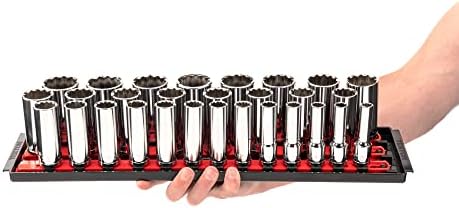 TEKTON 1/2 Inch Drive 12-Point Socket Set, 29-Piece | SHD92129 | (10 - 38 mm), Deep, Socket Rail